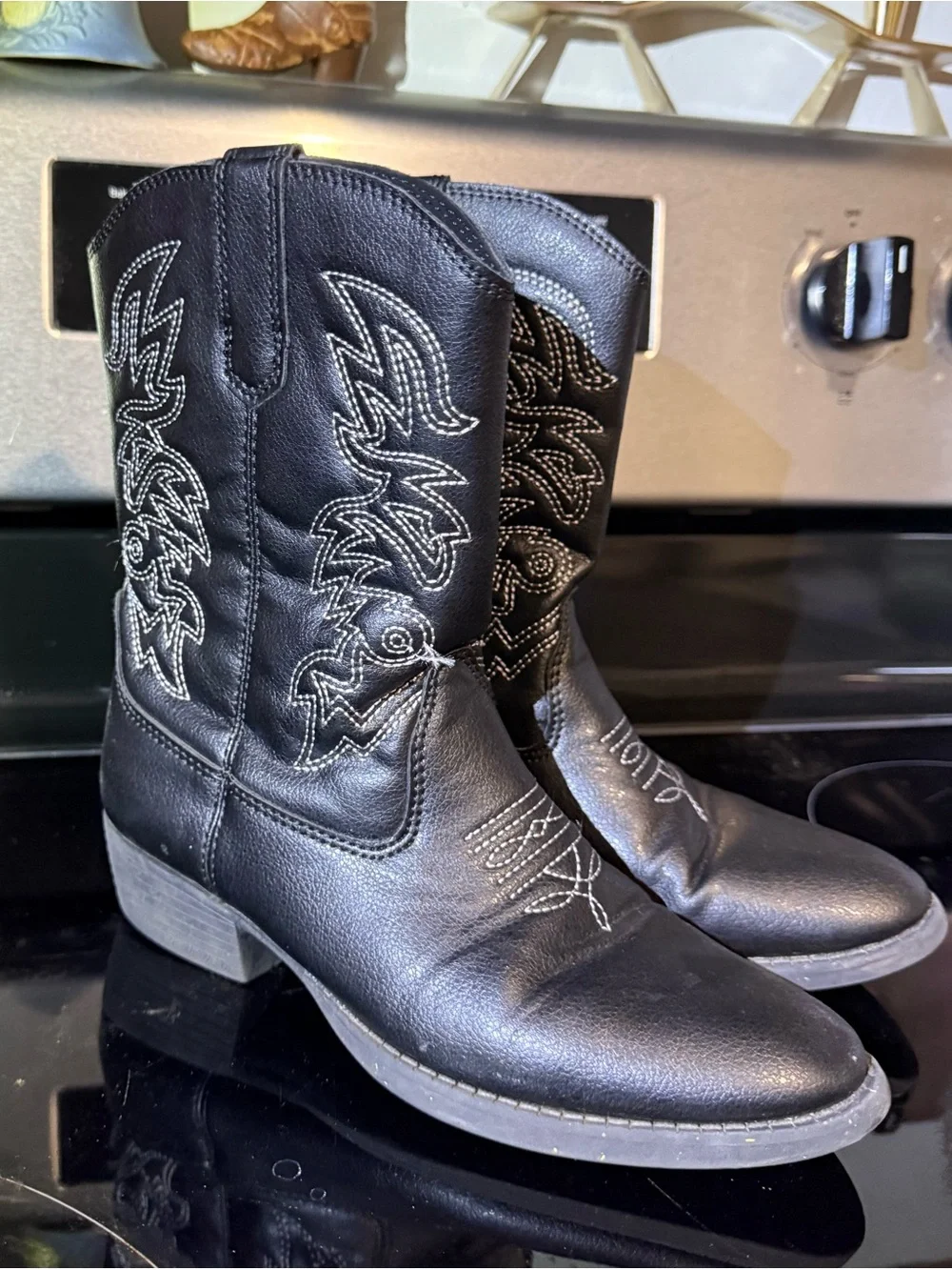 Deer Stags Ranch Boots Kids unisex Size 2M Black Western Cowboy Faux Leather